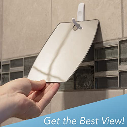 Shave Well 5X Magnifying Anti-Fog Hanging Shower Mirror for Shaving | Curved Design for 5X Magnification | Light and Virtually Unbreakable | Includes Long-Lasting Removable Adhesive Hook