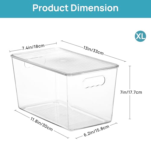 Vtopmart 6 Pack Clear Stackable Storage Bins with Lids, XLarge | BPA-free Plastic, Organize Vertically, For Pantry Kitchen Fridge Cabinet Closet Bathroom, Built to Last, Easy to Move - size: XL(13"L x 7.4"W x 7"H)