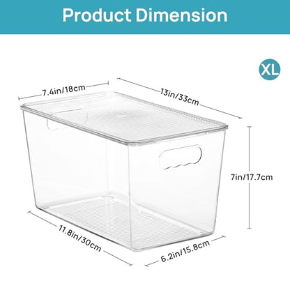 Vtopmart 6 Pack Clear Stackable Storage Bins with Lids, XLarge | BPA-free Plastic, Organize Vertically, For Pantry Kitchen Fridge Cabinet Closet Bathroom, Built to Last, Easy to Move - size: XL(13"L x 7.4"W x 7"H)