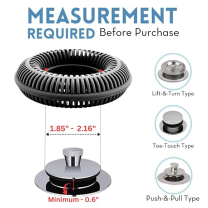 TubRing Pop-Up Drain Protector & Strainer Silicone Hair Catcher, Dark Gray | Easy snap-in design fits around bathtub stoppers. Customizable utility guard for clog prevention. Fits 1.85"- 2.16" drains. - color: Charcoal Gray