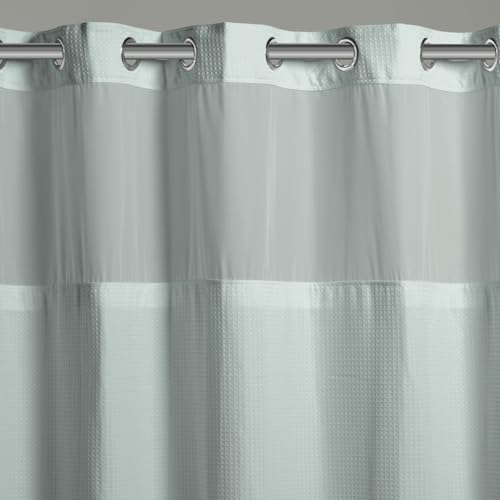 Hookless It's A Snap! 3-in-1 Shower Curtain With Waffle Fabric, Sheer Top Window, Flex-On Rings & Liner, 54" x 80", Misty Blue - color: Misty Blue, size: 54"W x 80"L (Pack of 1), style: Without Magnets