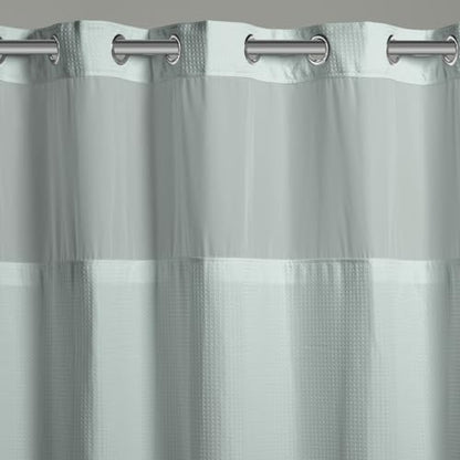 Hookless It's A Snap! 3-in-1 Shower Curtain With Waffle Fabric, Sheer Top Window, Flex-On Rings & Liner, 54" x 80", Misty Blue - color: Misty Blue, size: 54"W x 80"L (Pack of 1), style: Without Magnets