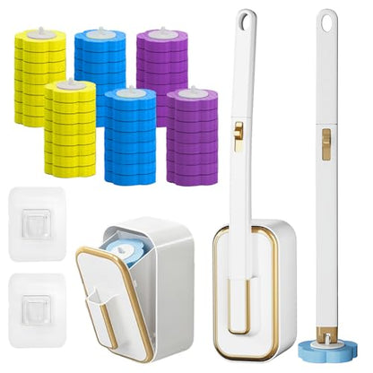 Disposable Toilet Brush Kit with 48 Refill Heads, Holder Storage Caddy Wall-Mounted Toilet Bowl Wand Scrubber for Bathroom Toilet Cleaner Toilet Bowl - color: Disposable Toilet Brush