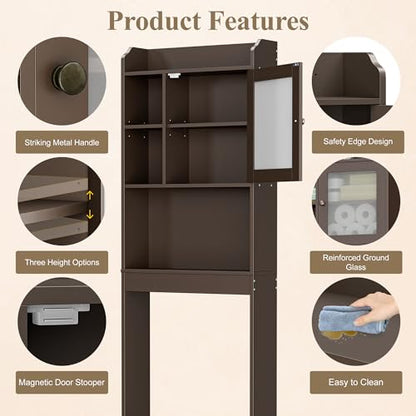 ZENY Over The Toilet Storage Cabinet, Bathroom Organizer with Adjustable Shelf and Double Doors, Freestanding Bathroom Space Saver Toilet Rack (Brown) - color: Brown