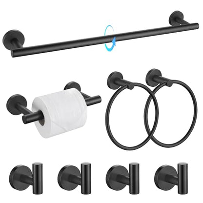 TQKAG 8-Pieces Bathroom Hardware Set Matte Black SUS304 Stainless Steel Bath Towel Bar Set 23.6 Inch Round Bathroom Accessories Kit Wall Mounted - color: Matte Black, size: 8-Pieces Set