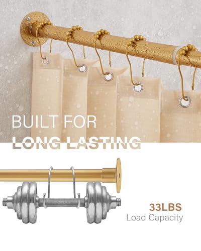 Corner Shower Curtain Rod, [24"-37"] x [24"-37"] Adjustable L Shaped Shower Rod No-Sagging Square 90 Degree Curved Curtain Rod for Bathroom with 12 Hooks & Ceiling Support - Gold - size: 24"-37" x 24"-37"