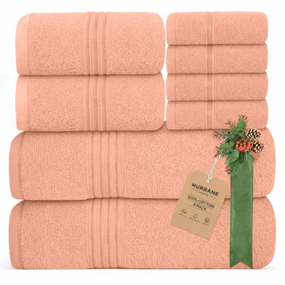 8 Piece Bath Towels for Bathroom - 100% Cotton, Soft Absorbent Bathroom Towels Set - 2 Extra Large Bath Towels, 2 Hand Towels & 4 Washcloths - Hotel Spa Thick Plush Towel, Peach - color: Peach (Pack of 8)