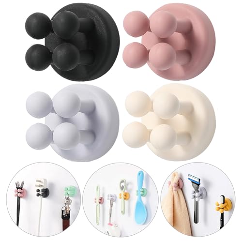 iBetterLife Good Grips Razor Holder - 4Pcs Silicone Toothbrush Holders for Shower Wall Mounted Self Adhesive Cute Dorm Room Bathroom Kitchen Organizer Storage Hook for Hanging Loofah Towel Tooth Brush - color: Multicolor, Dark
