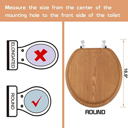 Wooden Toilet Seat Round with Metal Hinges, Wood Toilet Seat for American Standard Size Toilet Seats, Easy to Install