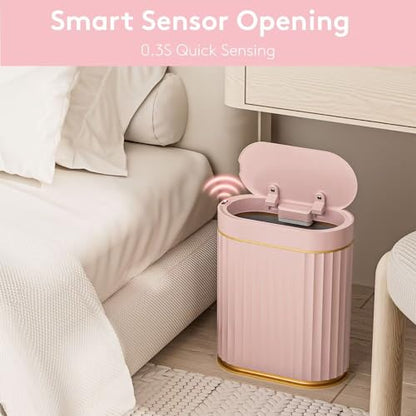 ELPHECO Sensor Trash Can with Lid, 2 Gallon, Bathroom Trash Bin, Pink Gold | Automatic Garbage Can, Waterproof Plastic Wastebasket, Slim Bin for Dorm Room, Bathroom and Office - color: Pink Gold