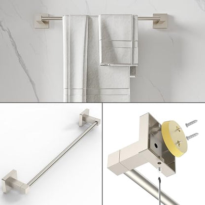 RUACQ 3 Pieces Bathroom Hardware Set, SUS 304 Stainless Steel Toilet Paper Holder, Towel Ring, 18-inch Towel Bar Set, Wall Mounted, Heavy Duty(Brushed Nickel) - color: Brushed Nickel, size: 3pcs
