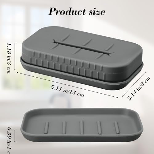 Soap Holder & Brush Set with Built-in Soap Saver Compartment | Silicone Matrial, Includes a Leak-Proof Soap Tray+Brush, Unbreakable&Noise-Free, Soft Brush with Soap Dish- (Dark Grey)