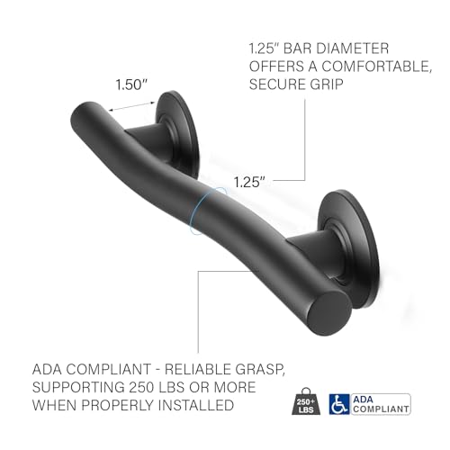 Seachrome 18'' Designer Wave Shaped Shower Grab Bar, Matte Black (GW-3518-QCR-MB) - color: Matte Black, size: 18
