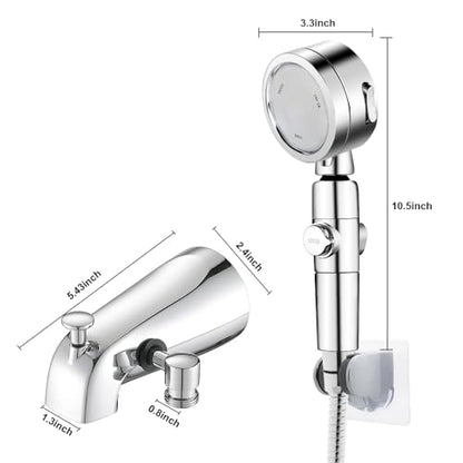 Chrome Tub Spout with Diverter slip fit 1/2 inch Copper Tube, High Pressure filtered Handheld Shower with 3 Spray Modes On/Off Switch, 59 inch hose, Bracket, No Drill Required Install
