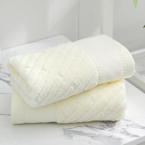 sense gnosis White Hand Towels 13 X 29 Inch Bar Pattern 2 Pieces | Super Soft 100% Cotton Terry Diagonal Design Ultra Absorbent Beige Hand Towel for Bathroom - color: White