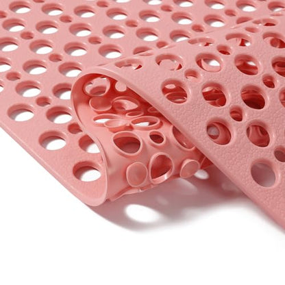Nonslip Bathtub Mat Extra Soft TPE Bath Mat for Kids, Machine Washable Bathroom Shower Mat, Smooth/Non-Textured Tubs Only, 35L x 16W Inch (Pink) - color: Pink, size: 35" x 16" (Rectangular)
