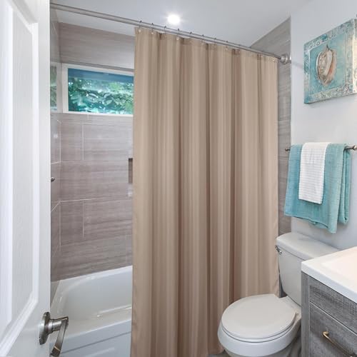 Taupe Shower Curtain for Bathroom: Water Repellent Quick Dry - 84"Lx72"W | Striped Textured Linen Style 84 IN Extra Long Polyester Fabric Bath Curtain, Simple Elegant Lightweight Washable Semi-Sheer - color: Tan, size: 72"W x 84"L (Pack of 1)