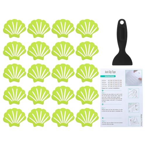 PATIKIL Bathtub Non Slip Stickers 3.54x2.76 Inch, 20 Pack Shell Safety Shower Floor Anti Slip Stickers with Adhesive Decals Scraper for Bath Tub Shower Floor Stair, Light Green - color: Light Green