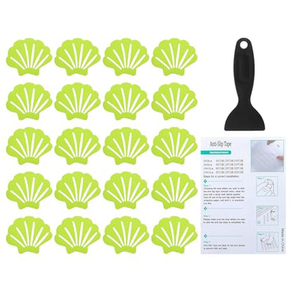 PATIKIL Bathtub Non Slip Stickers 3.54x2.76 Inch, 20 Pack Shell Safety Shower Floor Anti Slip Stickers with Adhesive Decals Scraper for Bath Tub Shower Floor Stair, Light Green - color: Light Green