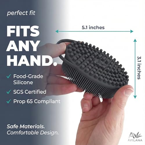 Avilana Premium Silicone Body Scrubber - Trusted Since 2017 - SGS Certified Food Grade Dual Sided Bath Brush, Quick-Dry Exfoliating Loofah Alternative, Massage Brush Sensitive Skin Women Men - color: Dark Gray, size: Massage