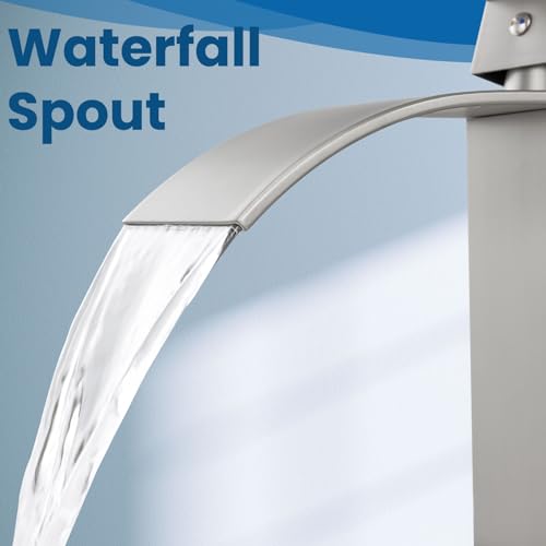 Airuida Vessel Sink Faucet,Brushed Nickel Tall Waterfall Bathroom Faucet | Single Handle,Tall Bathroom Faucet 1 Hole,Vanity Faucet,without Drain,Bowl Bathroom Faucet - color: Brushed Nickel