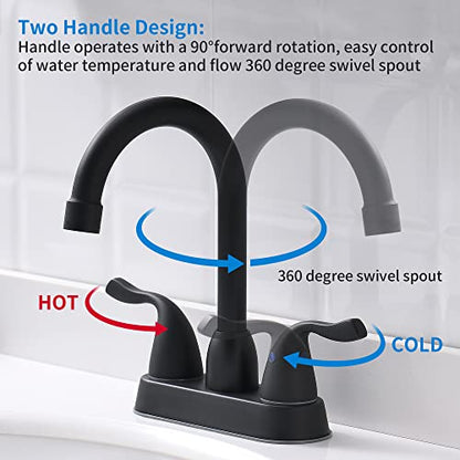 2 Handle Black Bathroom Sink Faucet - 4 Inch Centerset Faucet Bathroom 2 or 3 Hole Lavatory Faucet Bathroom Vanity Sink Faucets with Pop-up Drain and Supply Lines Matte Black - color: Black