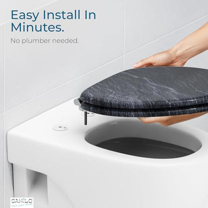 SANILO Wooden Toilet Seat with Soft Close [ELONGATED] - Decorative, Quiet & Slow Close Molded Wood Seat - With Strong Bumpers & Hinges - Adjustable Fit - Granite - color: Granite