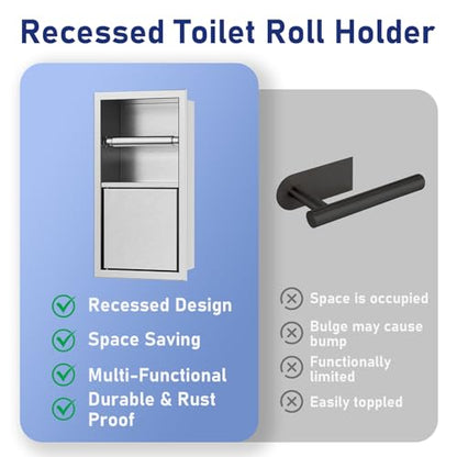 Toilet Paper Holder, Hidden Tampon Storage Holder | in Wall Toilet Roll Holder, Recessed Toilet Niche for Bathroom (Brushed) - color: Brushed