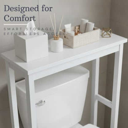 Dorset Over-the-Toilet Storage Shelf – 27" W x 37" H Space Saver Rack with Single Open Shelf for Towels & Toiletries – Minimalist Modern Design & Easy Assembly Bathroom Organizer by Alaterre Furniture | 27”W x 37”H White Space Saver Rack with Single Open