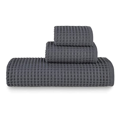 Waffle Bath Sheet Set, 100% Turkish Cotton, Includes 1 Bath Sheet, 1 Hand Towel, 2 Face Towels - color: Charcoal, size: Bath Sheet Set (4 Pieces)