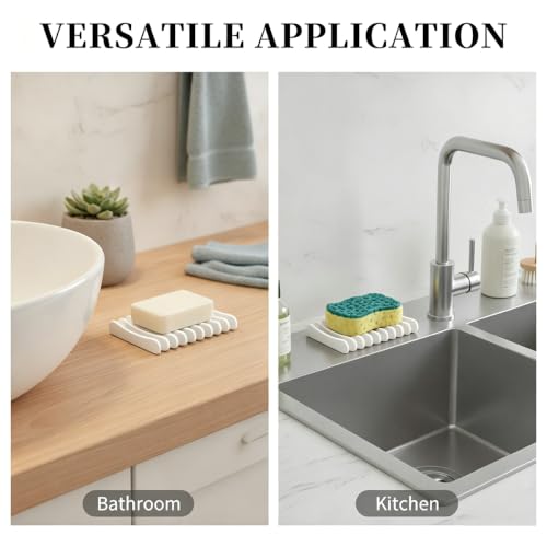 2 Pcs White Plastic Soap Dish, Self Draining Waterfall Design Bar Soap Holder, Non-Slip Soap Saver Tray Keeps Soap Dry for Shower Bathroom Kitchen Countertop - color: White