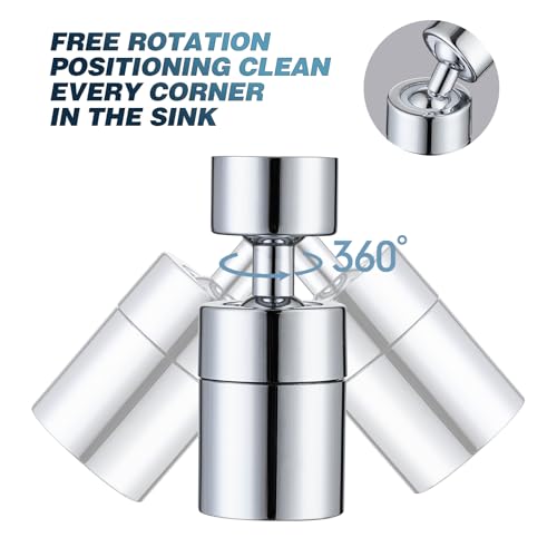 360° Swivel Faucet Aerator, Dual Mode Water Saving Sprayer Head, Chrome Brass Nozzle, Universal Fit for Kitchen & Bathroom Sinks (22mm Male & 24mm Female)