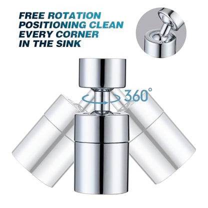 360° Swivel Faucet Aerator, Dual Mode Water Saving Sprayer Head, Chrome Brass Nozzle, Universal Fit for Kitchen & Bathroom Sinks (22mm Male & 24mm Female)