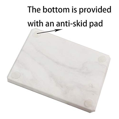White Soap Dish Tray Marble Soap Holder Trinket Plate for Bathroom Sink Kitchen Countertop Bedroom Vanity Bathroom Accessory Rectangular