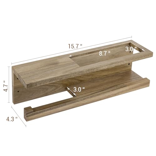 MyGift Wood Toilet Paper Holder with Magazine Rack, Bathroom Magazine Holder Wall Mounted, Durable & Functional, Premium Acacia