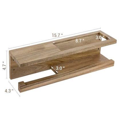 MyGift Wood Toilet Paper Holder with Magazine Rack, Bathroom Magazine Holder Wall Mounted, Durable & Functional, Premium Acacia