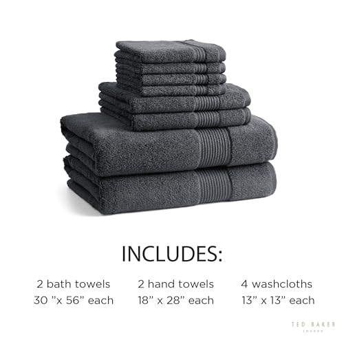 Ted Baker 8-Pc Towel Set, 2 Bath 2 Hand 4 Washcloths 100% Cotton Dark Grey - color: Grey, size: 8 pc Towel Set - 2 Bath, 2 Hand, 4 Washcloths