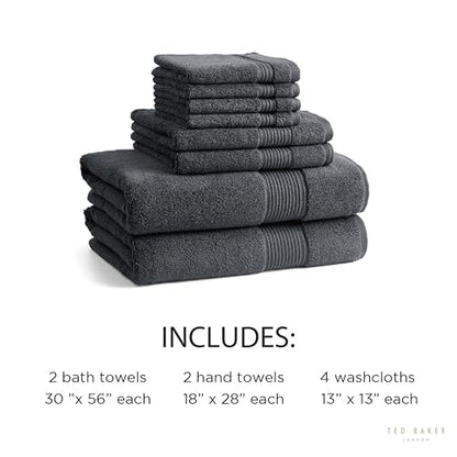 Ted Baker 8-Pc Towel Set, 2 Bath 2 Hand 4 Washcloths 100% Cotton Dark Grey - color: Grey, size: 8 pc Towel Set - 2 Bath, 2 Hand, 4 Washcloths