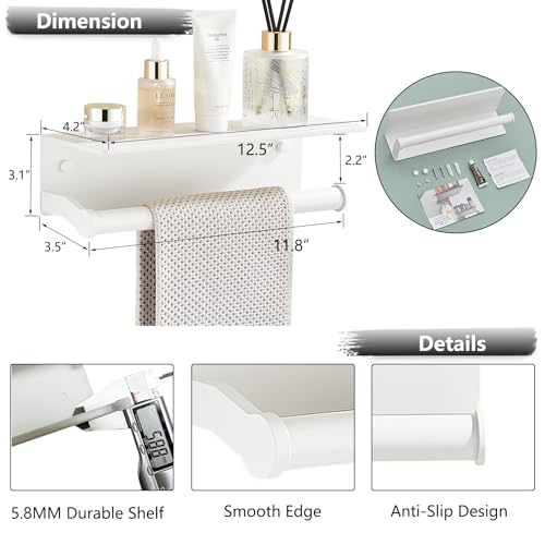 White Paper Towel Holder Wall Mount with Thickened Shelf for Bathroom,Matte White Adhesive Hand Towel Holder,Bathroom Kitchen RV - color: White, size: Thick