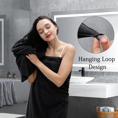 Black Bath Towels Set 35x70 Inches - Luxury 600 GSM Oversized Bath Sheet Towel,Extra Large Microfiber - Quick Dry,Highly Absorbent,Super Soft Shower Towels Spa Hotel Bathroom Towel Set (4-Pack) - color: Black Set, size: 4-Piece Set