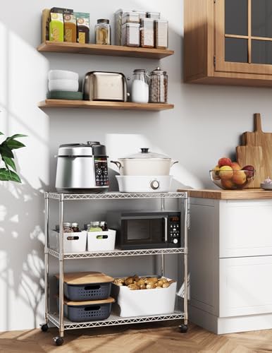 Simple Deluxe 3-Tier Heavy Duty Storage Shelves 750Lb Capacity, 24.02" D x 13.78" W x 29.92" H Adjustable Shelving Unit with Wheels, Chrome - color: Chrome, size: 3-Tier