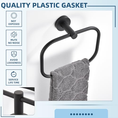 Matte Black Hand Towel Ring for Bathroom Storage, Wall Mounted | Sturdy & Rust-resistant Stainless Steel, 180° Swivel for Easy Towel Access, 7.09" Square Towel Holder, Space-saving Design - color: Matte Black