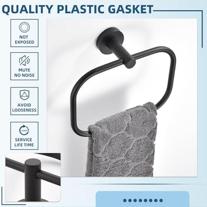 Matte Black Hand Towel Ring for Bathroom Storage, Wall Mounted | Sturdy & Rust-resistant Stainless Steel, 180° Swivel for Easy Towel Access, 7.09" Square Towel Holder, Space-saving Design - color: Matte Black