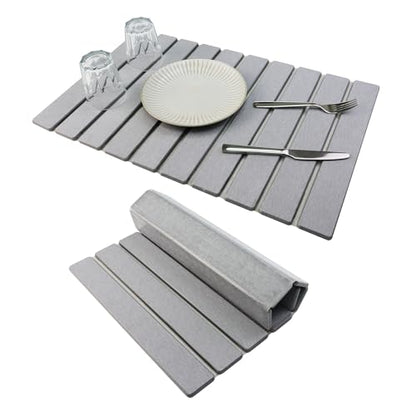 Large Stone Diatomaceous Dish Drying Mat/Rack, 24"×16", Light Gray | Collapsible Water Absorbing & Super Heat Resistant Diatomaceous Dish Drying Rack for Kitchen Counte, 5 Colors Available