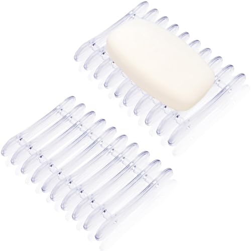 2 Pcs Plastic Bar Soap Holder Soap Tray Non-Slip Soap Saver Self Draining Soap Dish for Bar Soap Clear Soap Dryer for Shower Bathroom Kitchen Restaurant Counter - color: Clear