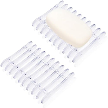 2 Pcs Plastic Bar Soap Holder Soap Tray Non-Slip Soap Saver Self Draining Soap Dish for Bar Soap Clear Soap Dryer for Shower Bathroom Kitchen Restaurant Counter - color: Clear