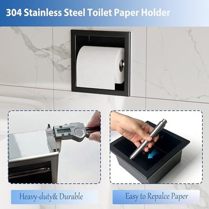 Neodrain Matte Black Recessed in Wall Toilet Paper Holder | 304 Stainless Steel ,Rustproof,Durable construction, Space-saving, Built-in Wall toilet paper Holder for Bathroom & RV - color: Matte Black, size: 6X6In