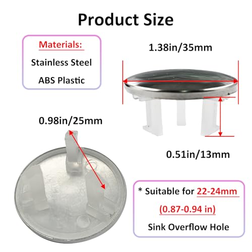 4 Pack Stainless Steels Sink Trim Overflow Covers,Single Layer Bathroom Basin Overflow Cover Hole Insert Cap,Basin Over flow Ring Round Hole Caps Insert Spares for Kitchen Bathroom - style: Single-layer Spherical