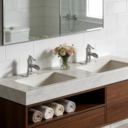Brushed Nickel Waterfall Bathroom Faucet Single Handle 1 Hole | with Pop Up Drain Assembly & Water Supply Hose,Lead-Free Solid Brass,Farmhouse Faucet for Sink 1-3 Hole,Deck Mount - color: Brushed Nickel