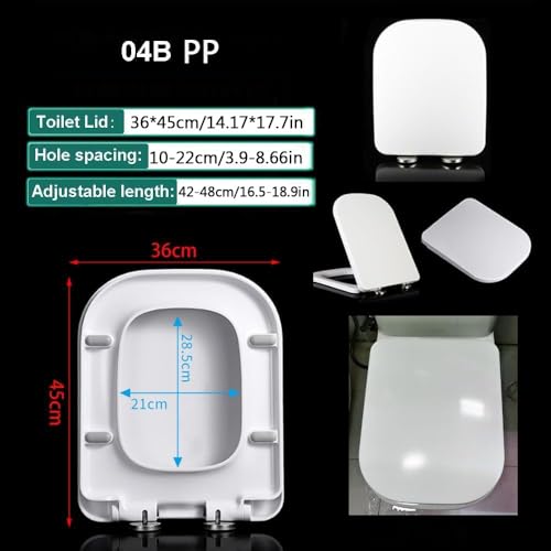 Quick Release Rectangular Soft Close Toilet Seat with Easy Cleaning, Top Fixing & Adjustable Hinges, White Plastic Cover, 03b - size: 04b